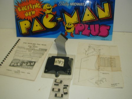 Pac-Man Plus Conversion Kit (Untested / May Be Missing Chips, There Are 6 Chips But Doesnt Look Like All Are Roms / There Is Glue Residue On Marquee / Sold As Is / Unknown Operational Condition) (Item #34) $49.99